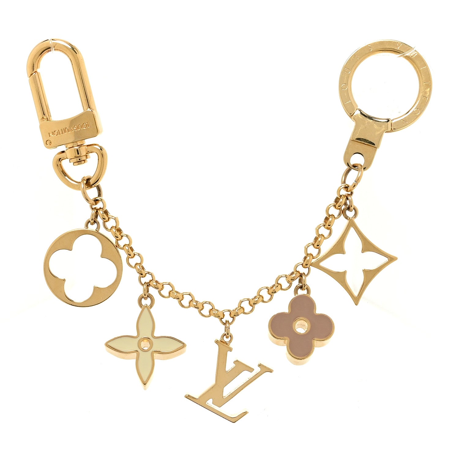 Louis Vuitton Brass Enamel Fleur De Monogram Bag Charm Chain Gold 1 of 5