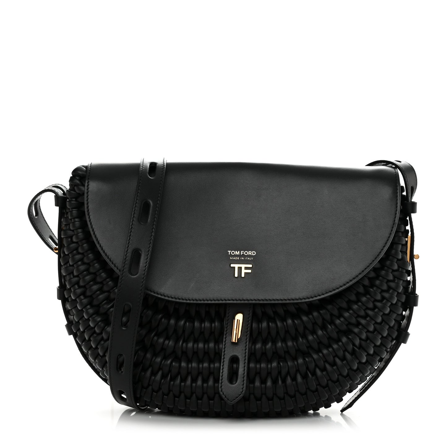 Calfskin Woven T-Twist Crossbody Black