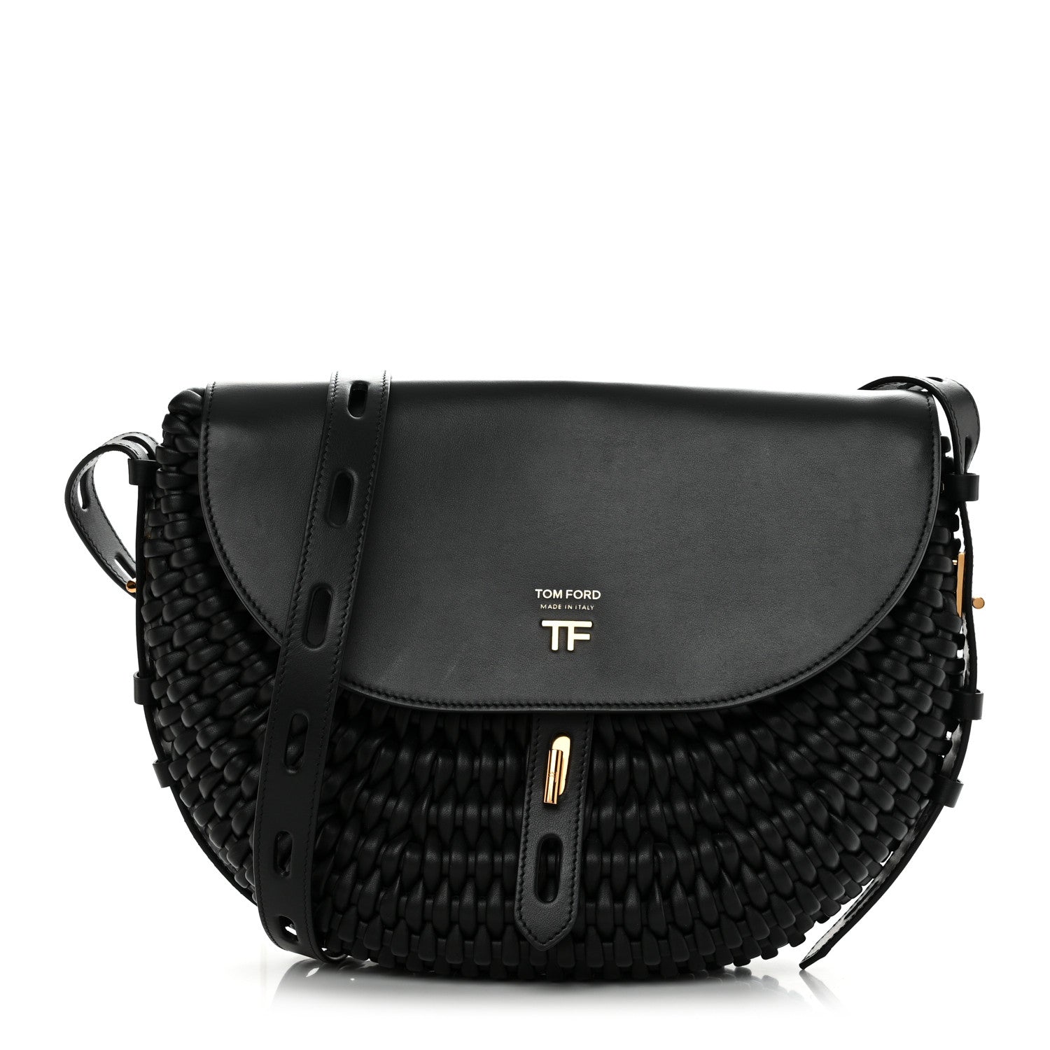 Tom Ford Calfskin Woven T-Twist Crossbody Black 1 of 9