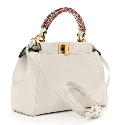 Fendi Nappa Elaphe Woven Handle Mini Peekaboo Iconic Satchel White Grigio Polvere 3 of 11