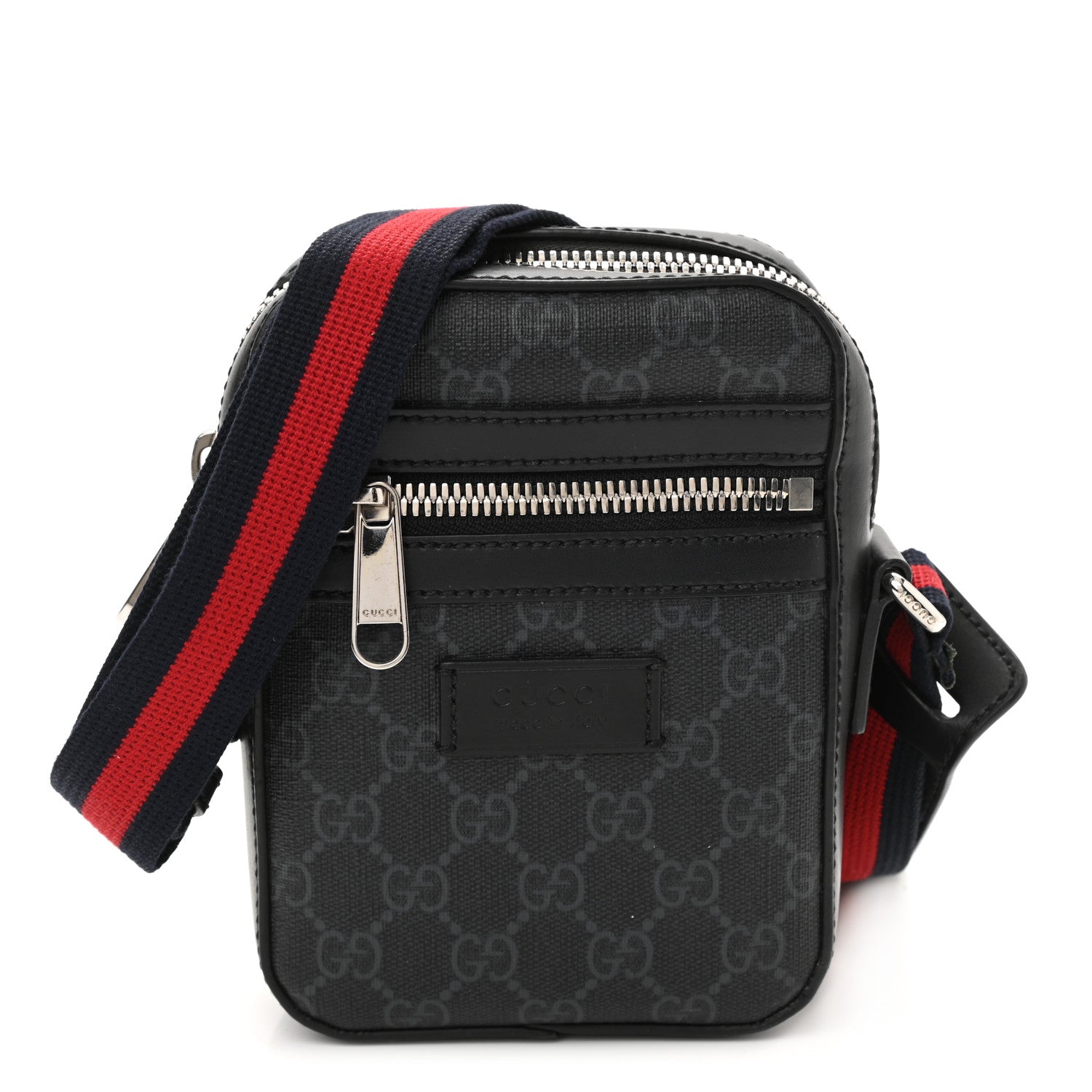 Gucci GG Supreme Monogram Appia Calfskin Web Small Camera Messenger Bag Black Grey 1 of 10