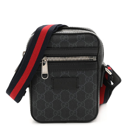 Gucci GG Supreme Monogram Appia Calfskin Web Small Camera Messenger Bag Black Grey 1 of 10