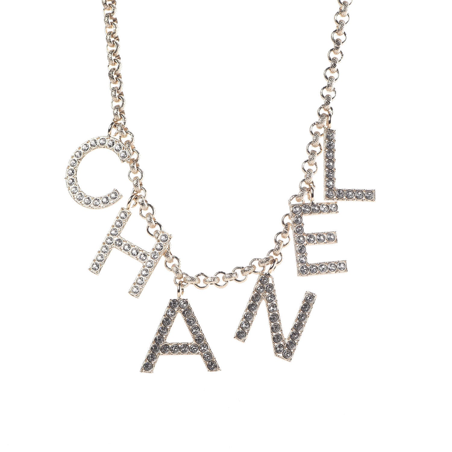 Chanel Metal Crystal Cha-Nel Logo Necklace Gold 4 of 7