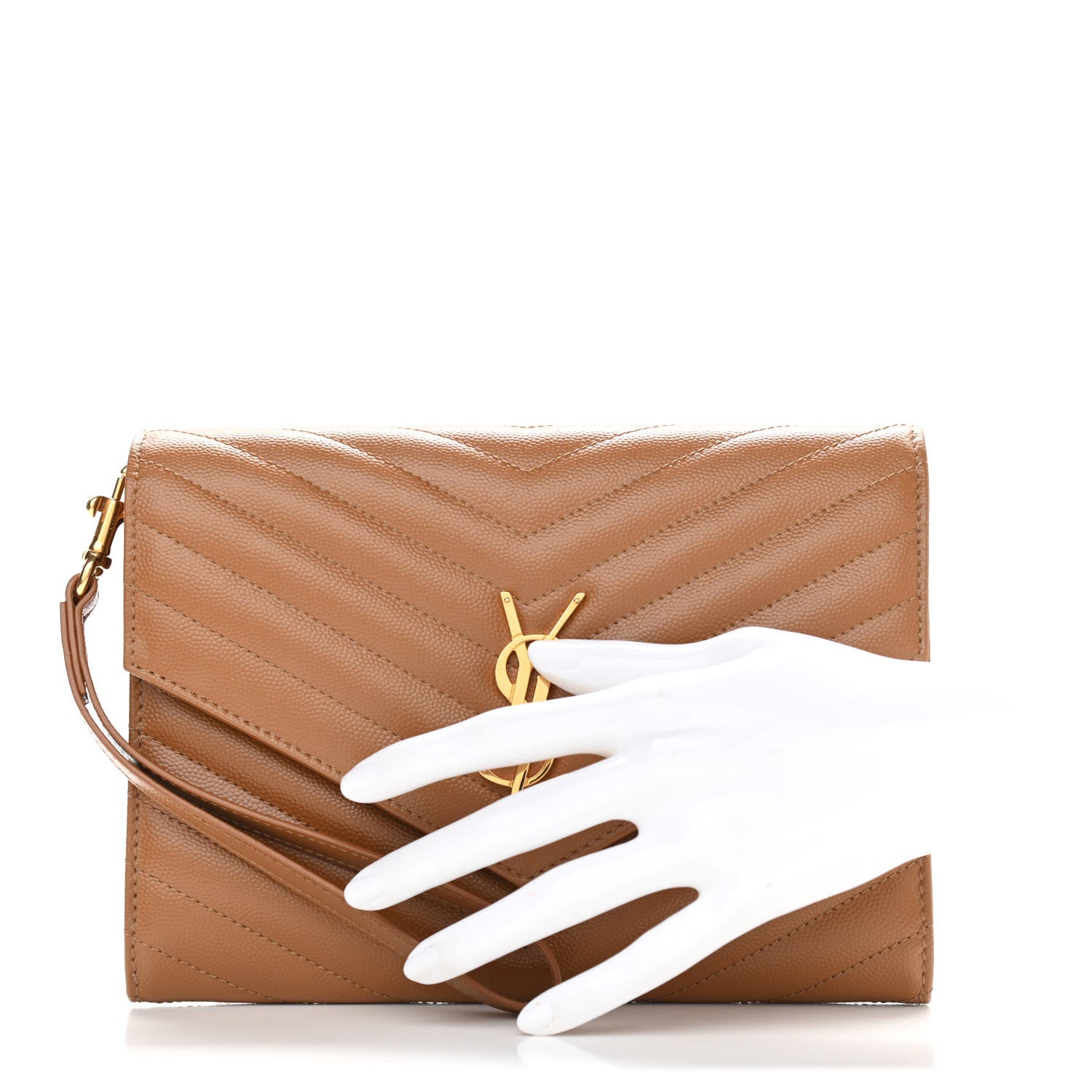 Saint Laurent Grain De Poudre Matelasse Chevron Monogram Cassandre Flap Pouch Natural Dark 2 of 10