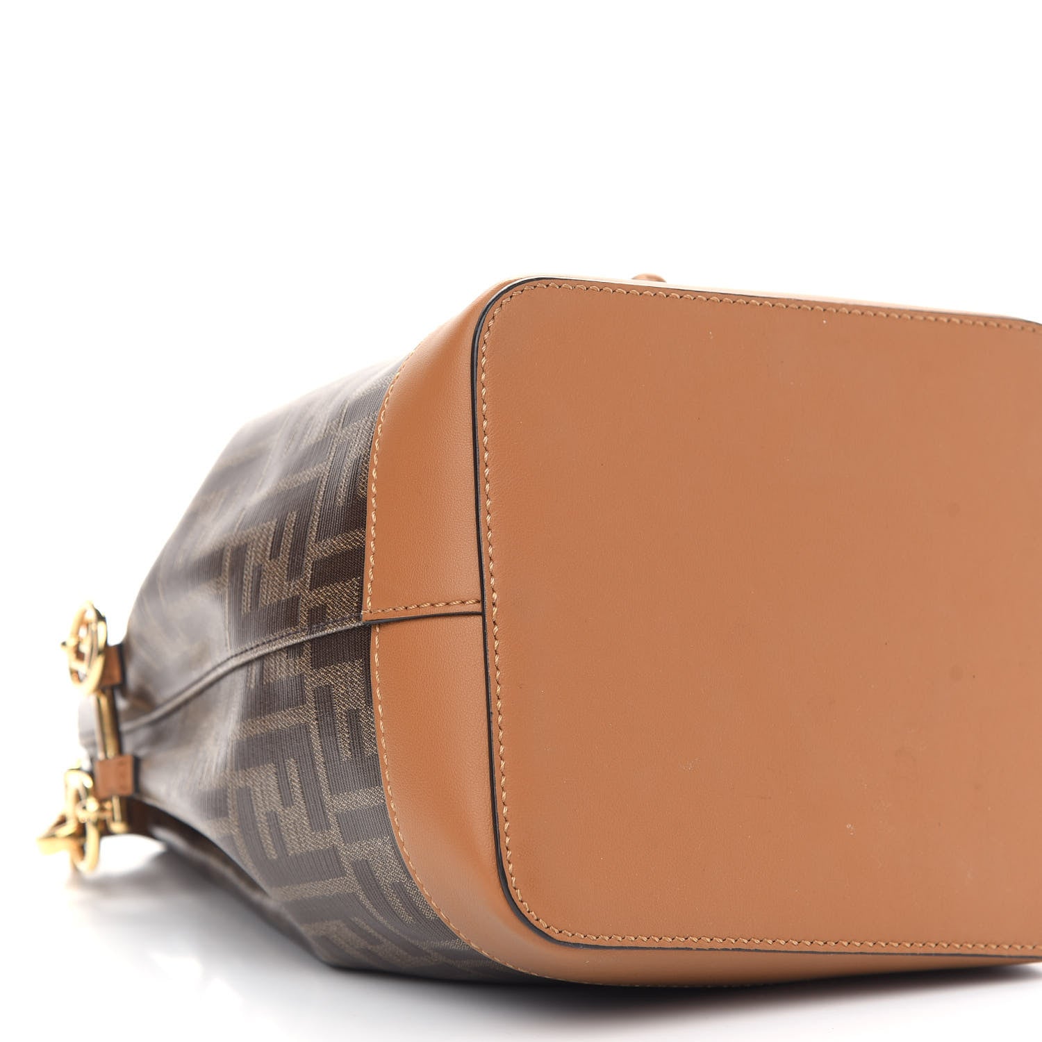 Fendi Glazed Fabric Vitello Grace F is Fendi FF 1974 Stamp Patch Grande Mon Tresor Bucket Bag Mogano Panna Nocciola 9 of 10
