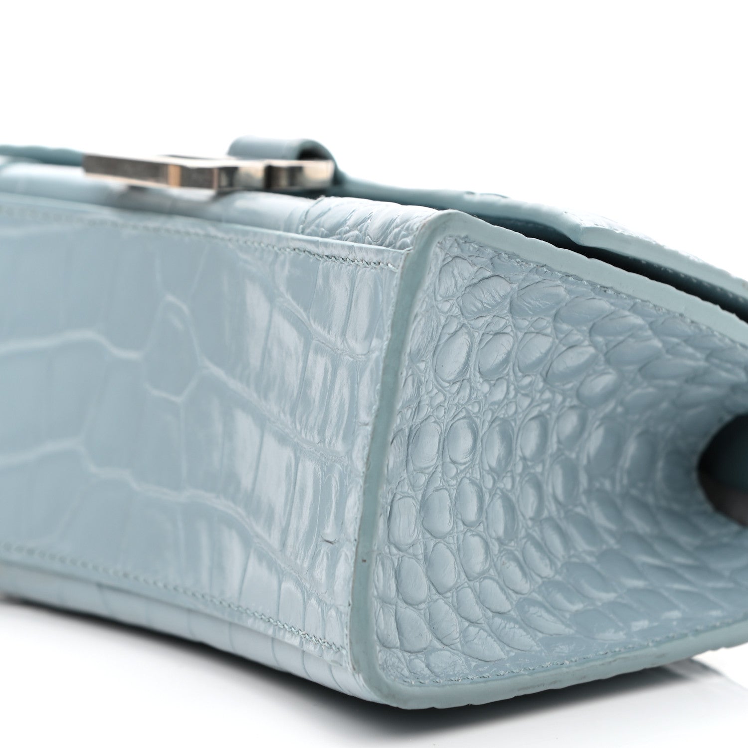 Balenciaga Shiny Calfskin Crocodile Embossed Hourglass Top Handle Bag XS Blue Grey 9 of 9