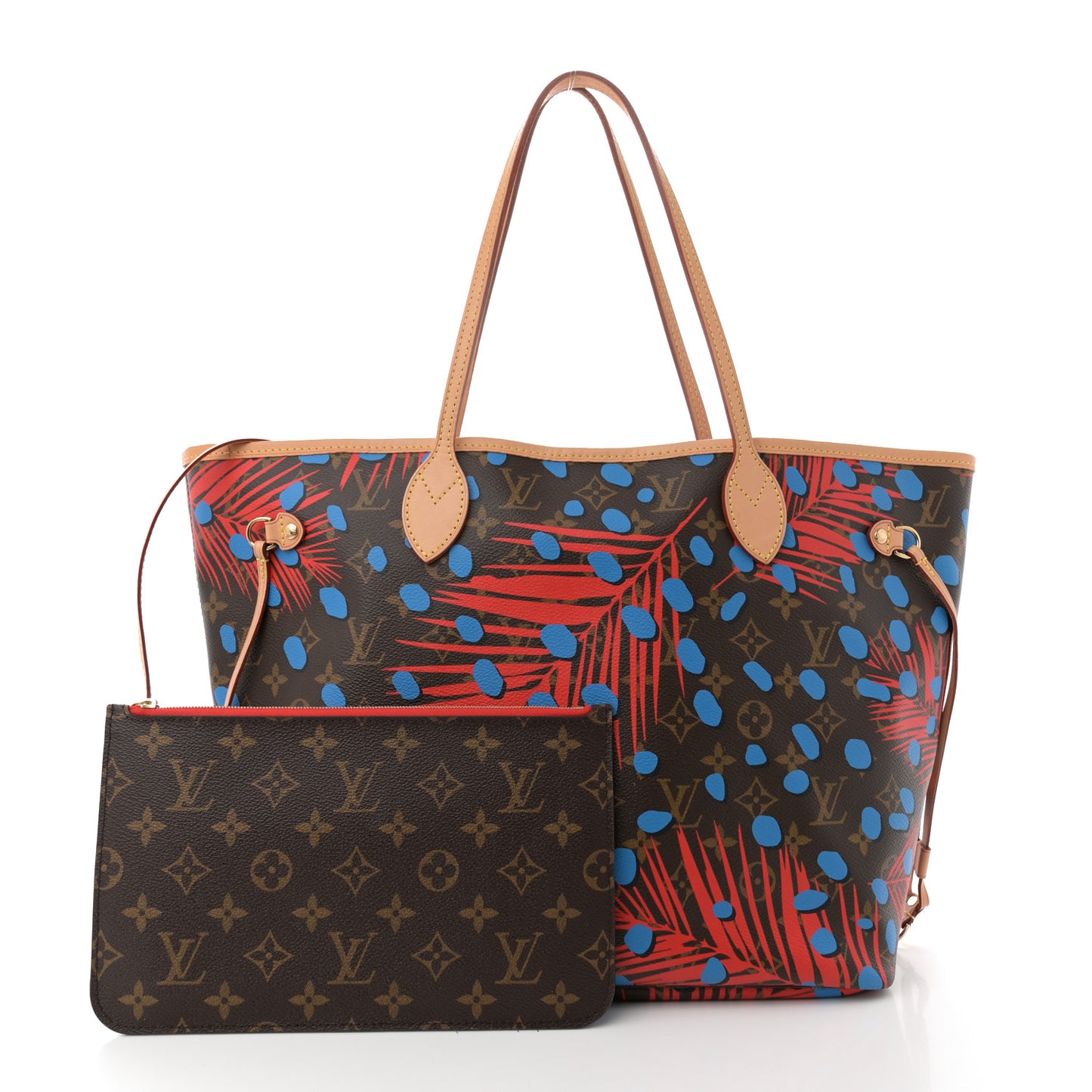 Monogram Jungle Dots Neo Neverfull MM Coquelicot Denim