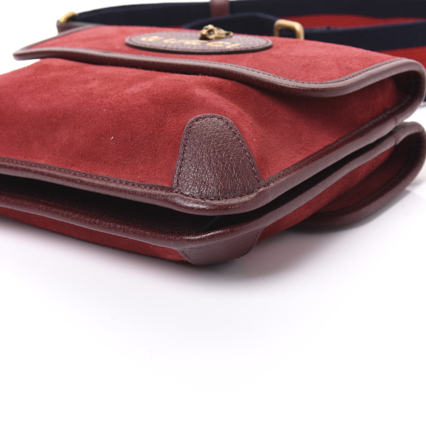 Suede Web Small Neo Vintage Double Flap Messenger Bag Romantic Cherry Chardonnay