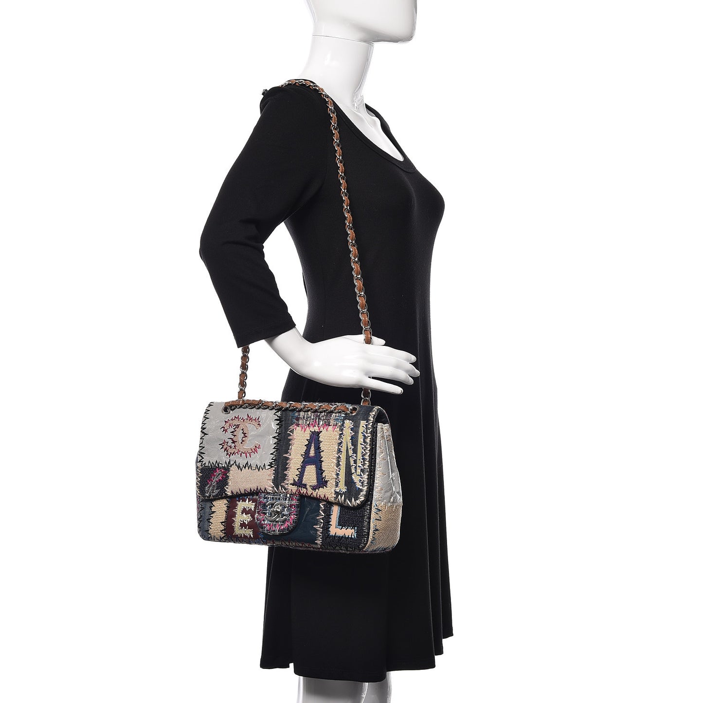 Denim Tweed Patchwork Jumbo Single Flap Multicolor