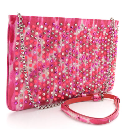 Christian Louboutin CHRISTIAN LOUBOUTIN Patent Glittart Studded Loubiposh Chain Clutch Shocking Pink 3 of 9