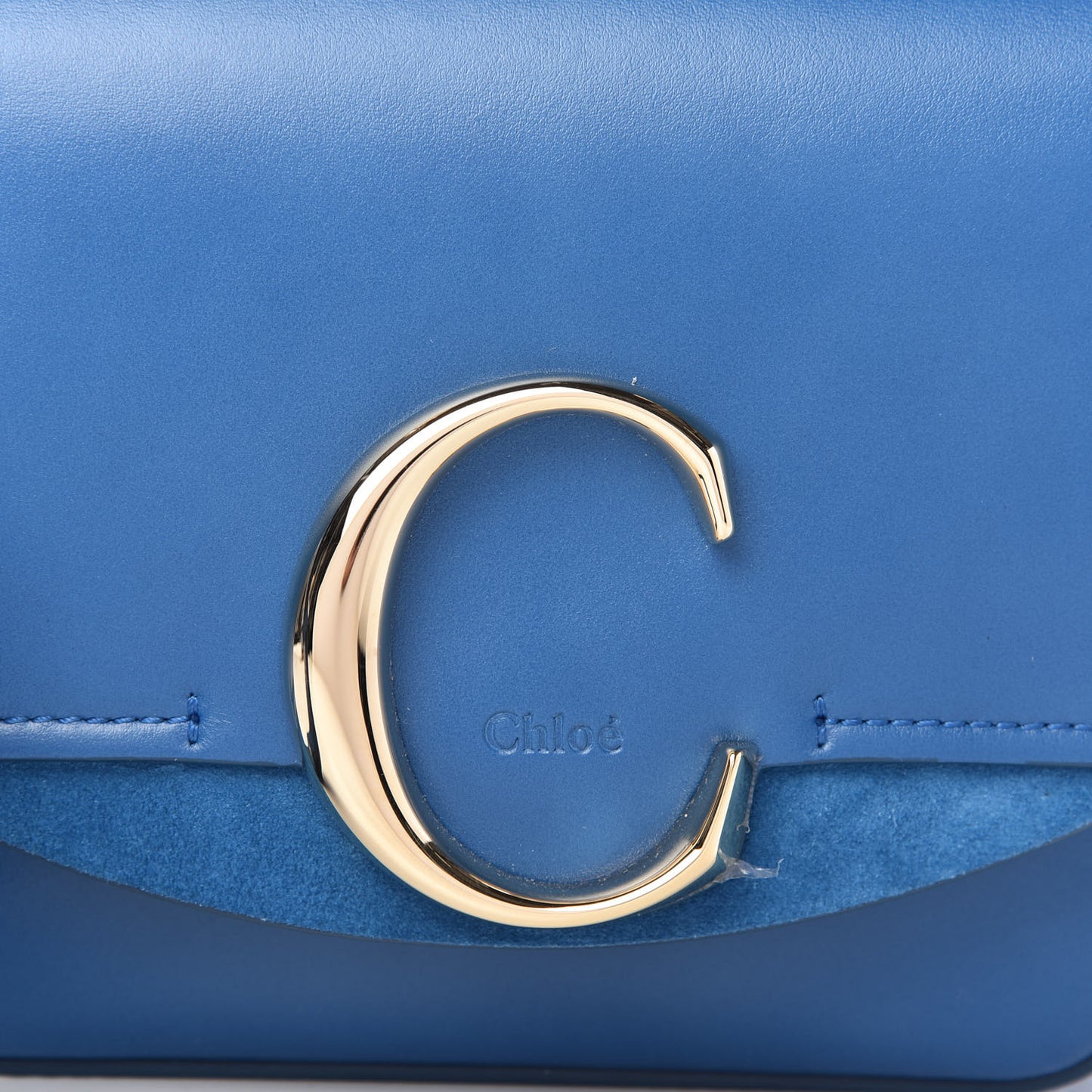 Shiny Calfskin Suede Mini C Bag Smoky Blue