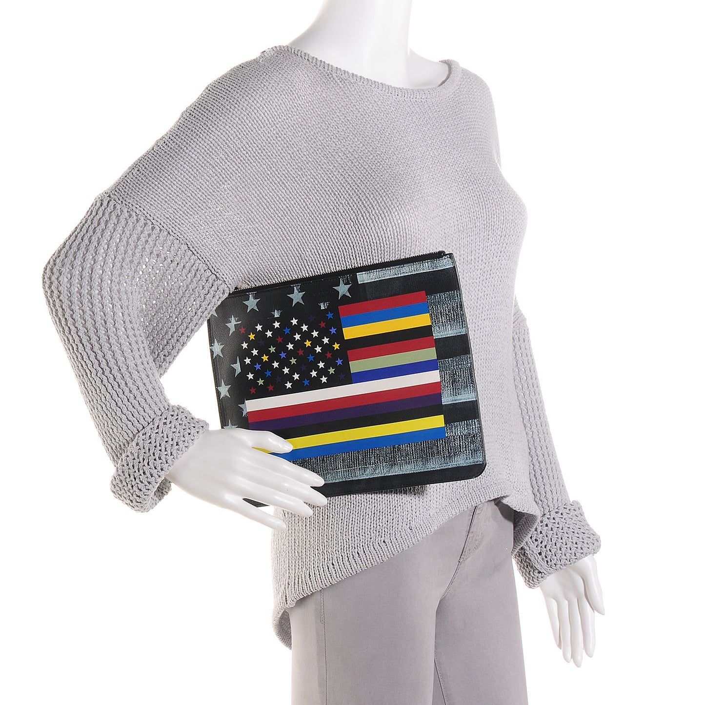 Lambskin Flag Print Zip Pouch Multicolor