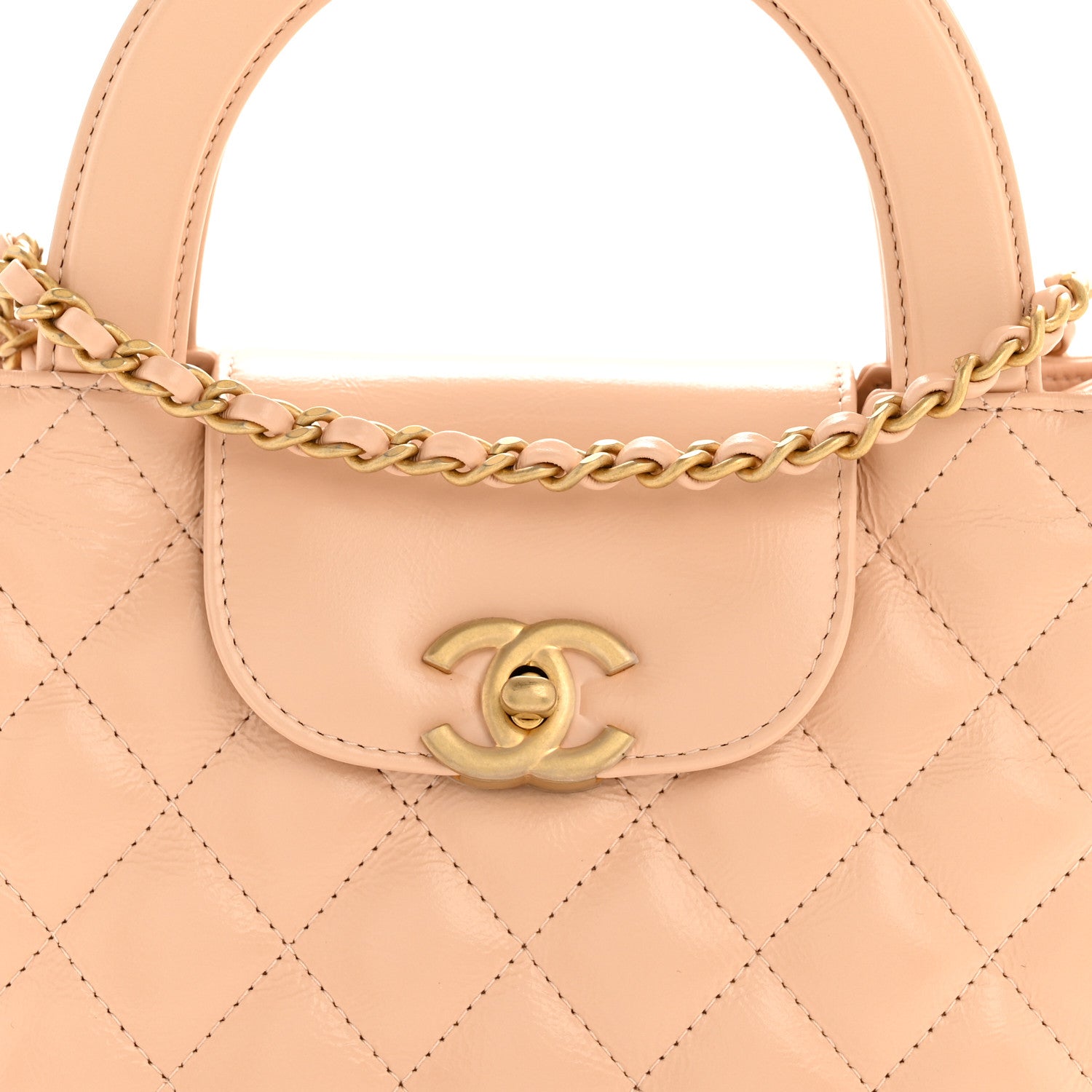 Chanel Shiny Aged Calfskin Quilted Nano Kelly Shopper Beige 8 of 10