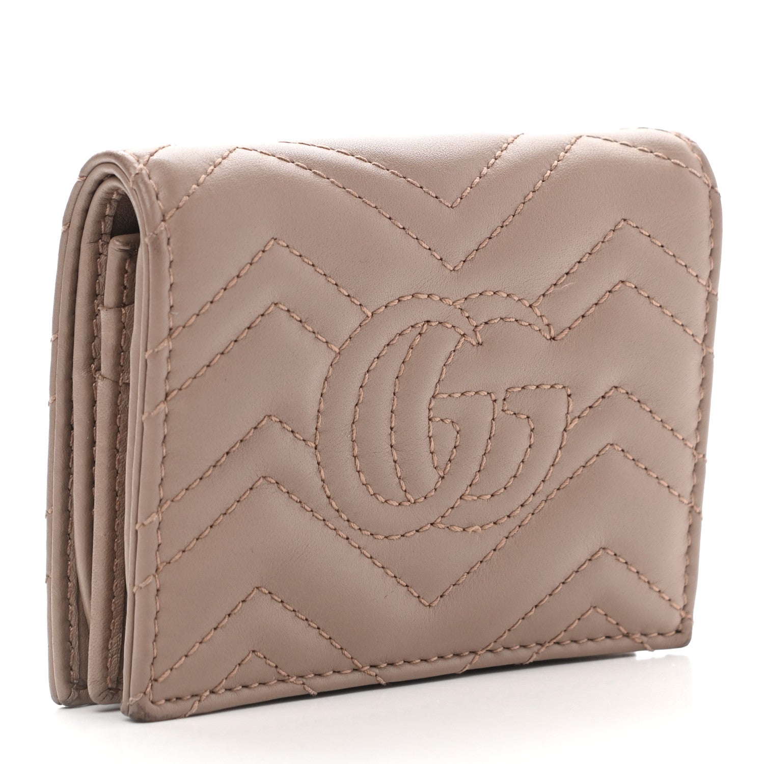 Gucci Calfskin Matelasse GG Marmont Card Case Wallet Porcelain Rose 3 of 8