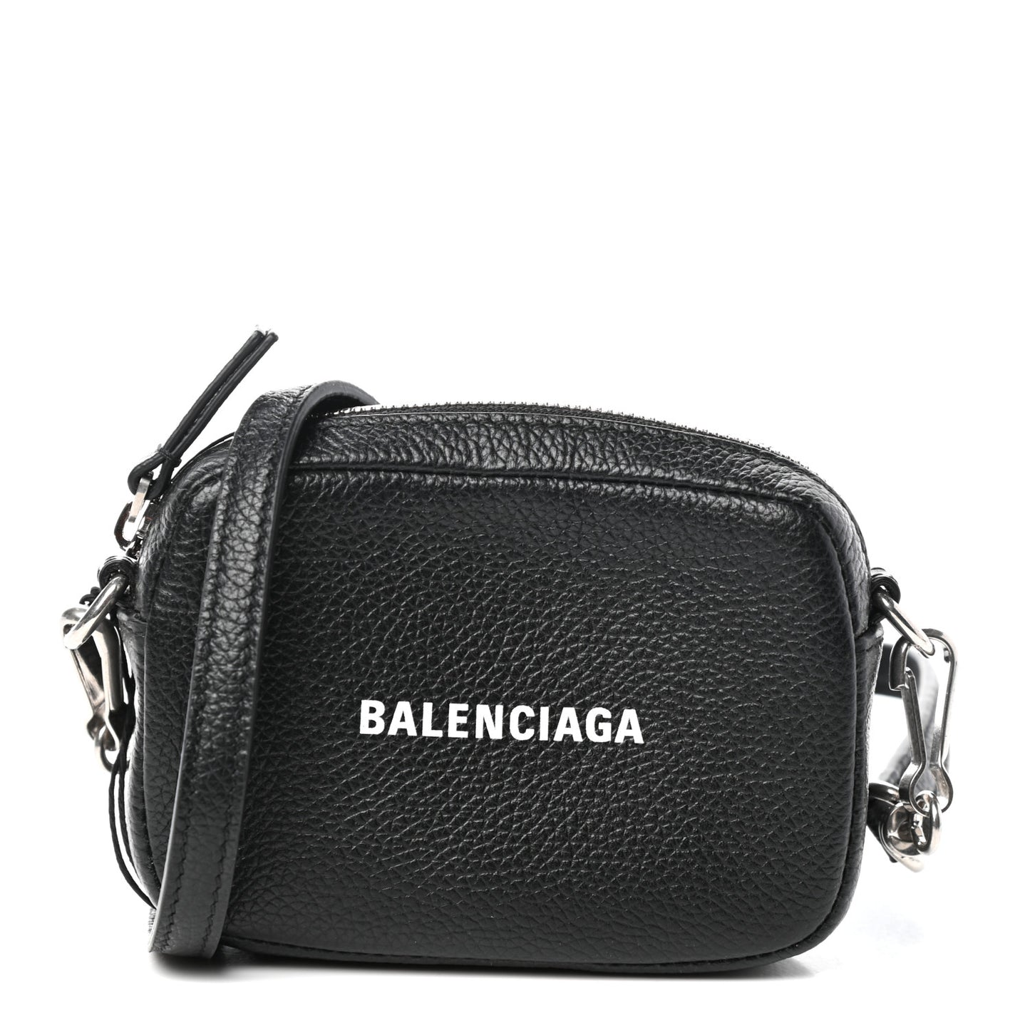 Grained Calfskin Logo Mini Cash Crossbody Pouch Black White