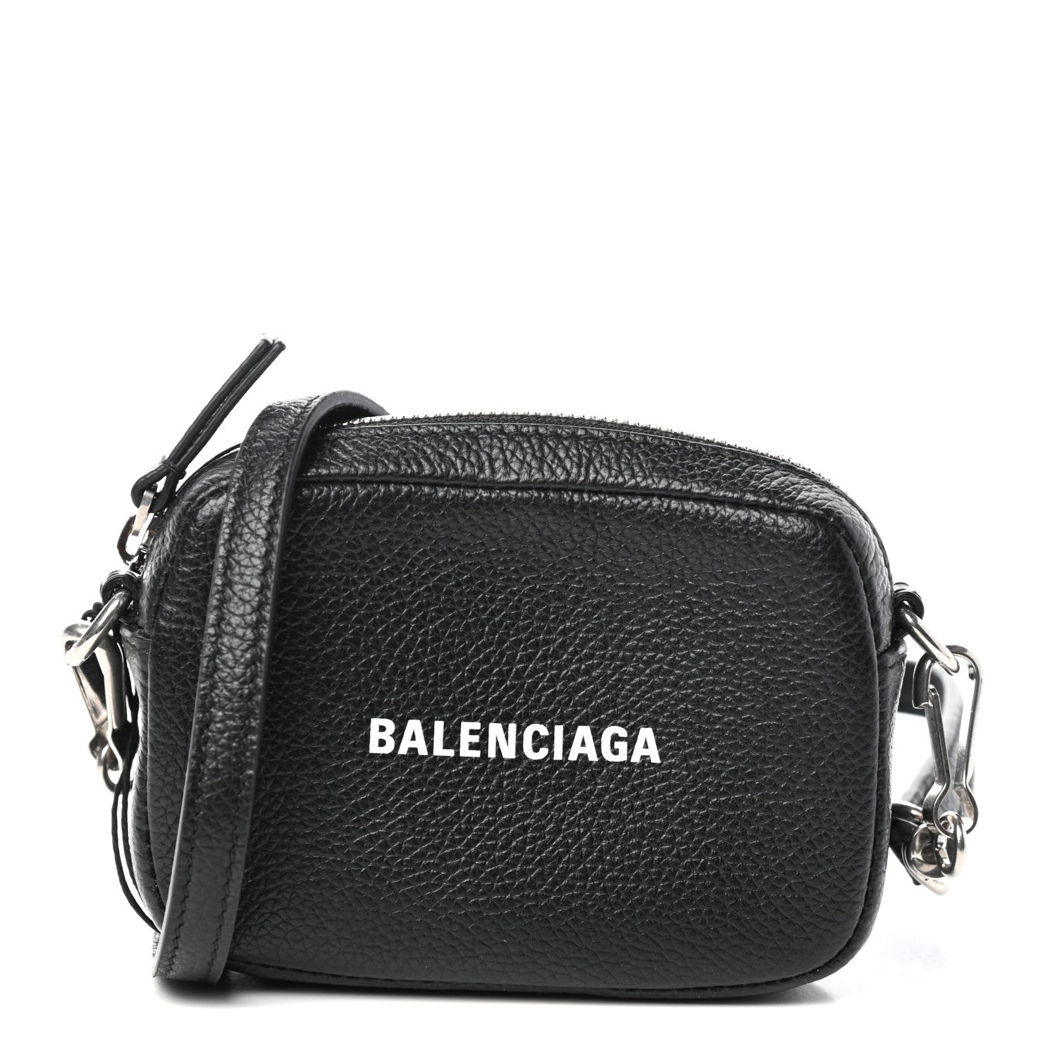 Balenciaga Grained Calfskin Logo Mini Cash Crossbody Pouch Black White 1 of 9