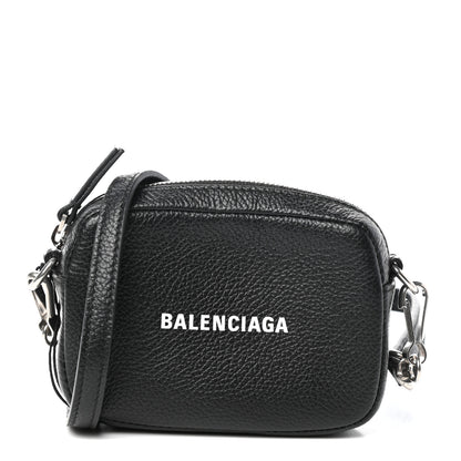 Balenciaga Grained Calfskin Logo Mini Cash Crossbody Pouch Black White 1 of 9