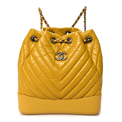 Chanel Aged Calfskin Chevron Quilted Small Gabrielle Backpack Yellow 1 of 11