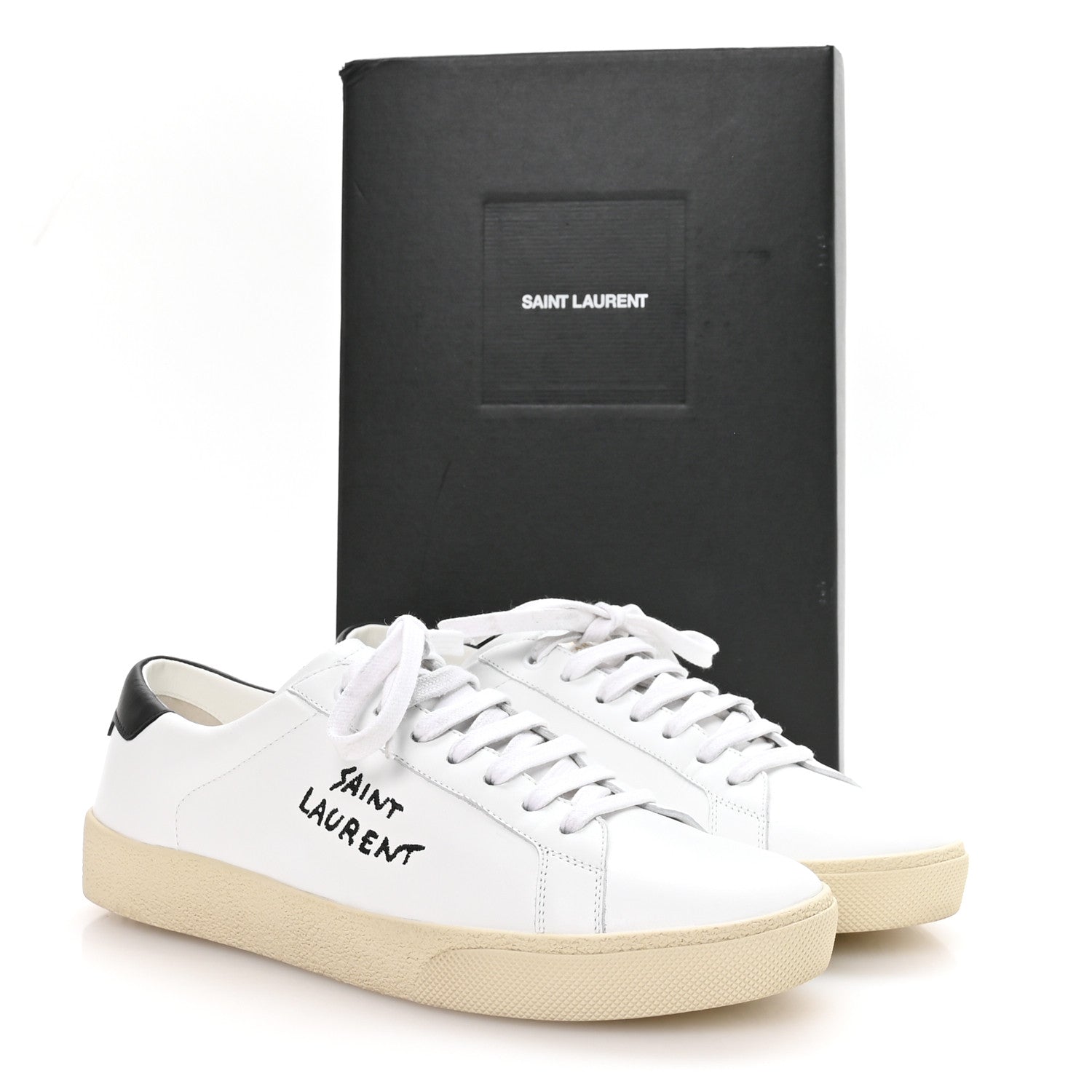 Saint Laurent Calfskin Embroidered Court Classic Sneakers 40 White