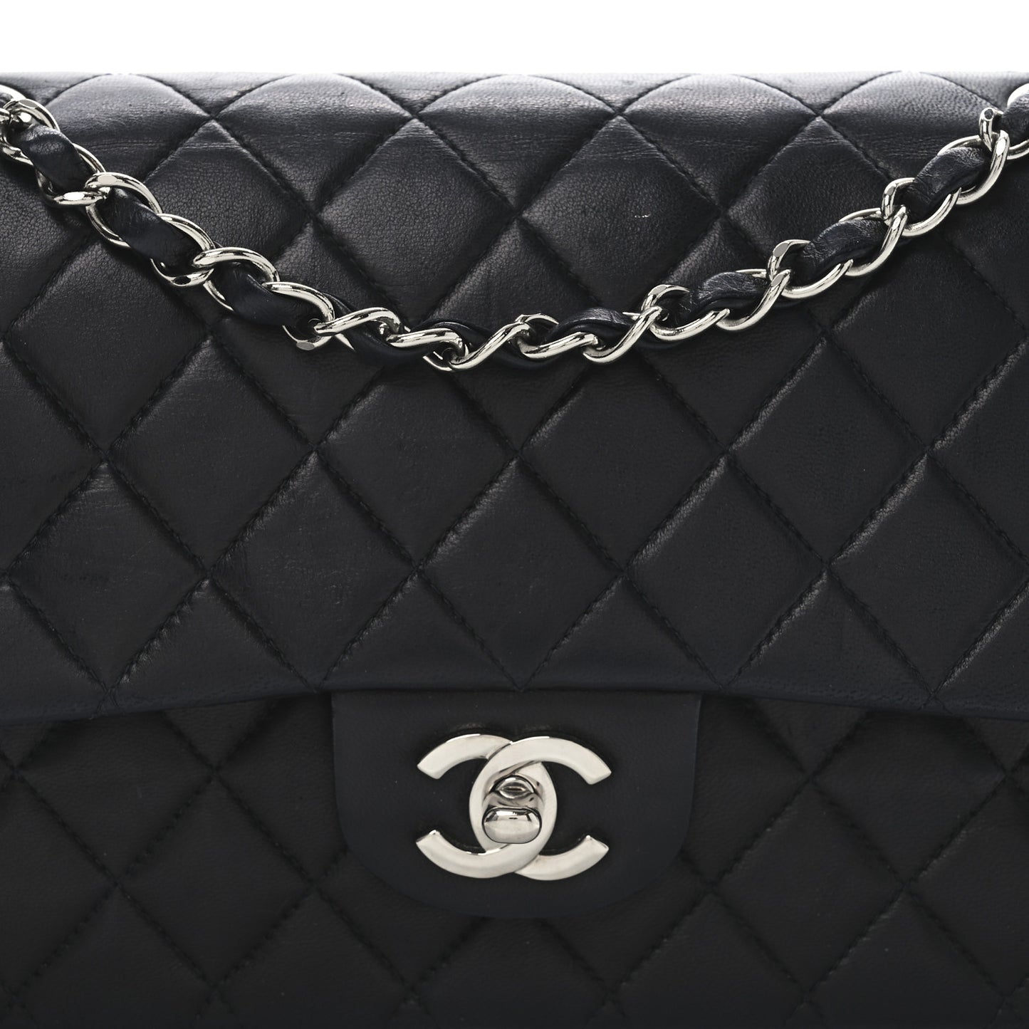 Lambskin Quilted Medium Double Flap Black