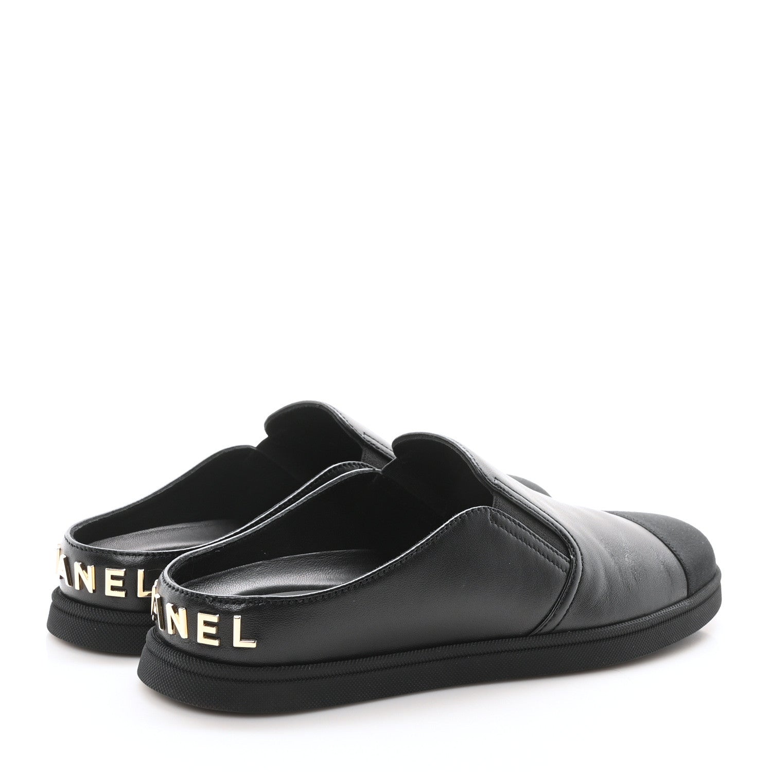 Chanel Lambskin Grosgrain Cap Toe Sneaker Mules 36 Black 5 of 9