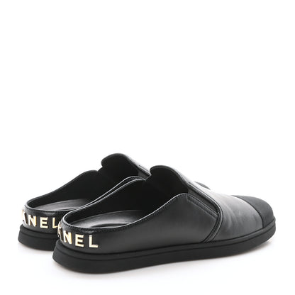 Chanel Lambskin Grosgrain Cap Toe Sneaker Mules 36 Black 5 of 9