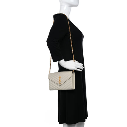 Saint Laurent Grain De Poudre Matelasse Chevron Monogram Chain Wallet Crema Soft 2 of 10