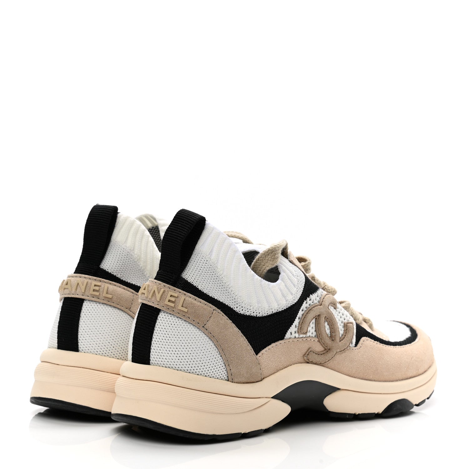Chanel Mesh Suede Fabric Womens CC Sneakers 38 Light Pink White Black 4 of 8
