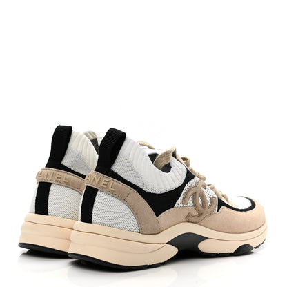 Chanel Mesh Suede Fabric Womens CC Sneakers 38 Light Pink White Black 4 of 8