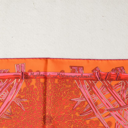 Hermes Silk Mythes et Metamorphoses Scarf 90 Orange Rose Vif Brique 7 of 7