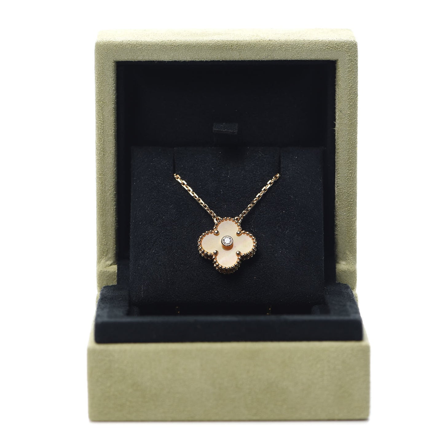 18K Yellow Gold Diamond Yellow Mother of Pearl Vintage Alhambra Pendant Necklace
