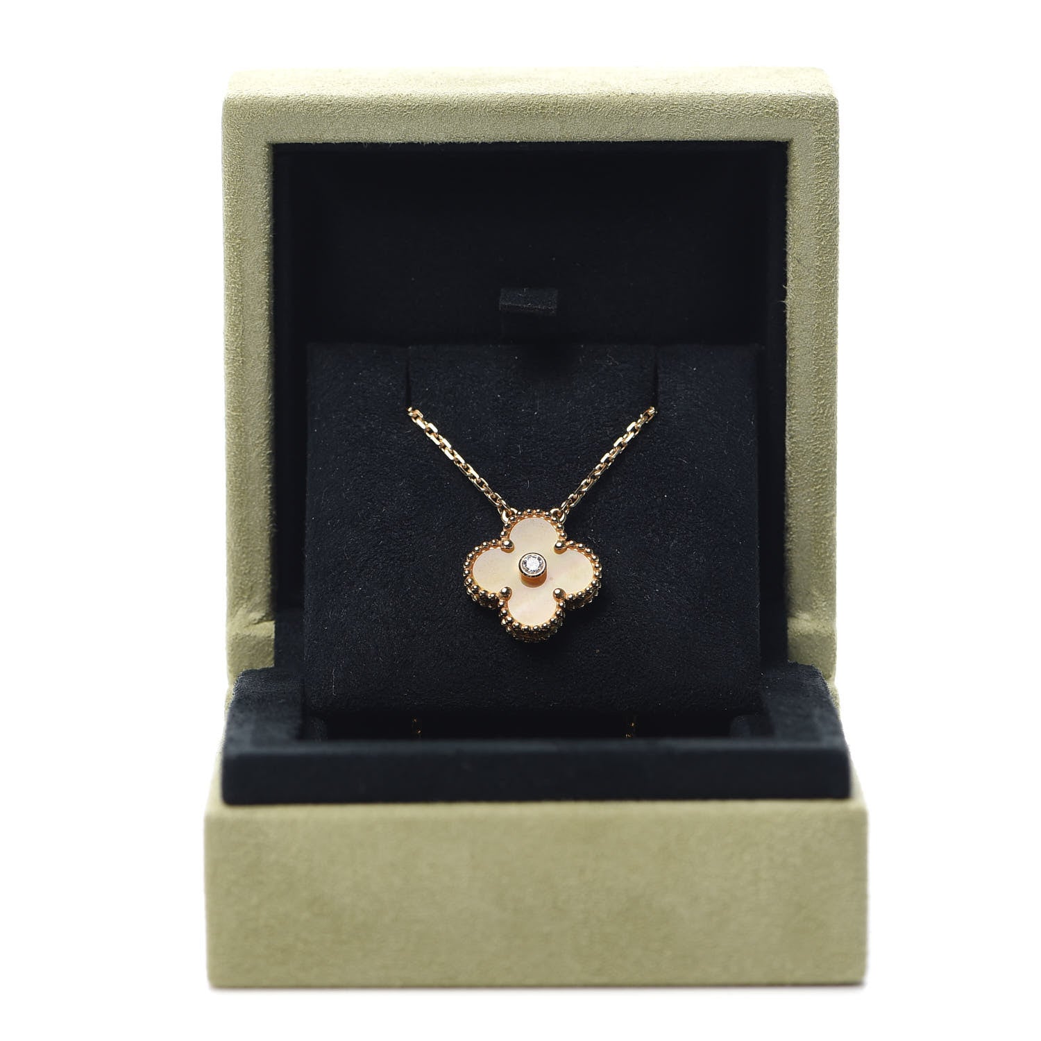 Van Cleef & Arpels 18K Yellow Gold Diamond Yellow Mother of Pearl Vintage Alhambra Pendant Necklace 8 of 9