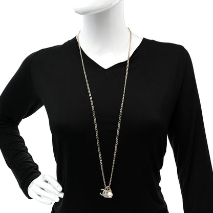 Chanel Crystal Pearl Resin CC Drop Multi Strand Chain Necklace Gold Pearly White 2 of 6