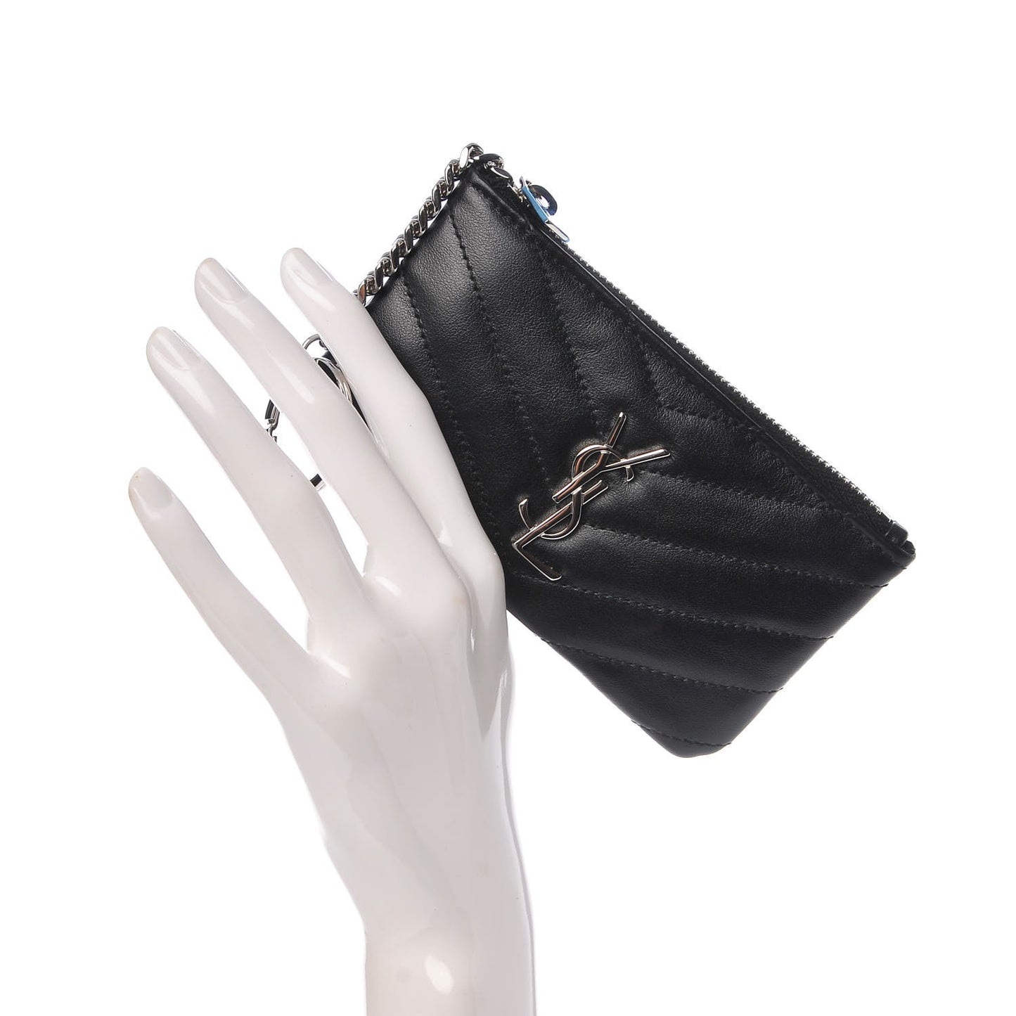 Calfskin Matelasse Monogram Key Pouch Black