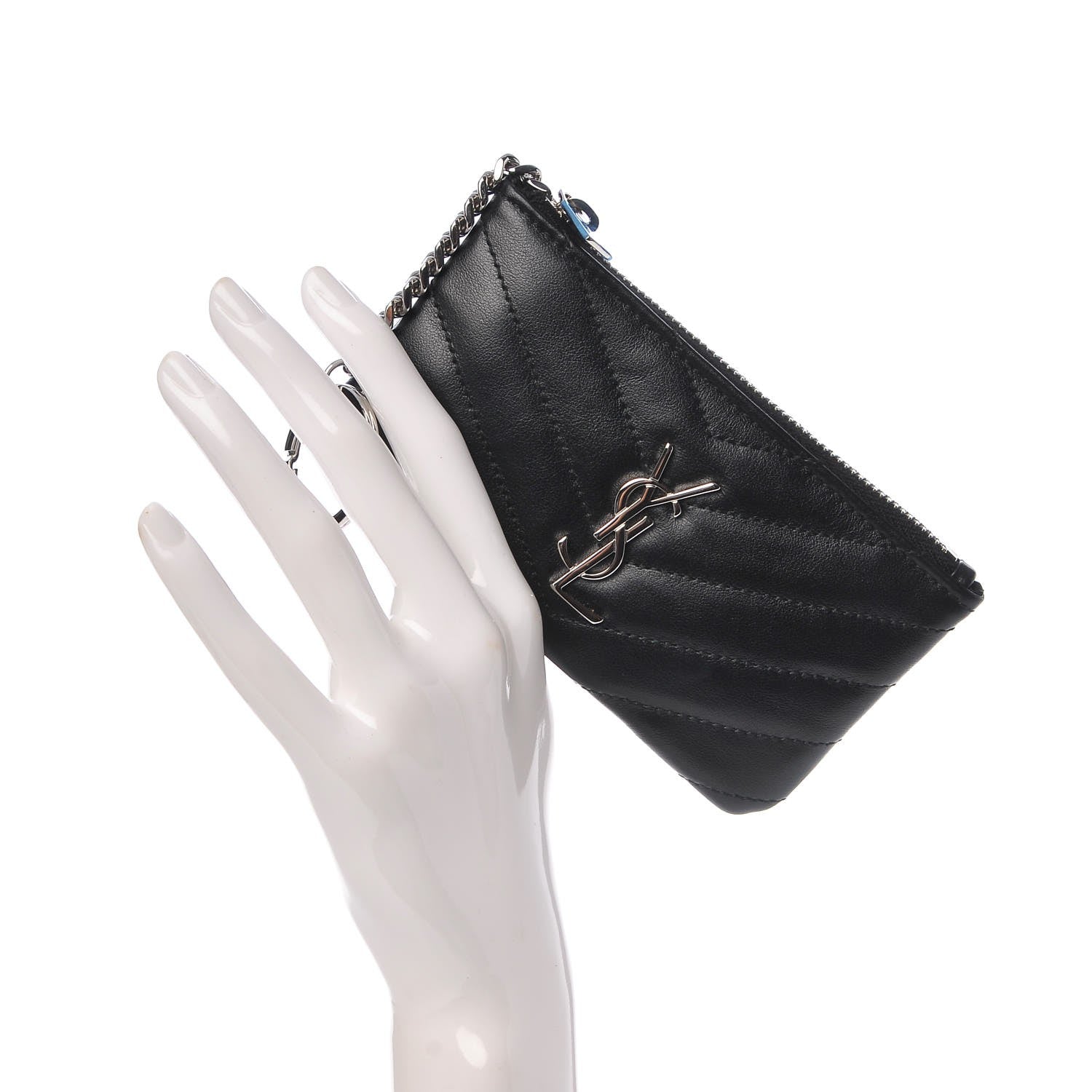 Saint Laurent Calfskin Matelasse Monogram Key Pouch Black 2 of 7
