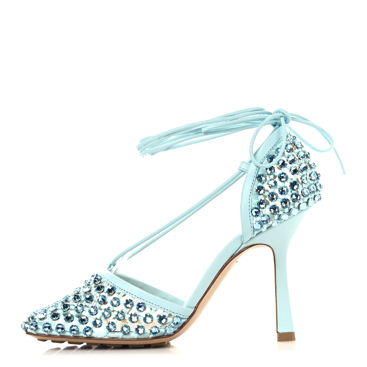 Bottega Veneta Mesh Nappa Crystal Embellished Sparkle Stretch Ankle Tie 90mm Sandals 36 Pool 1 of 8