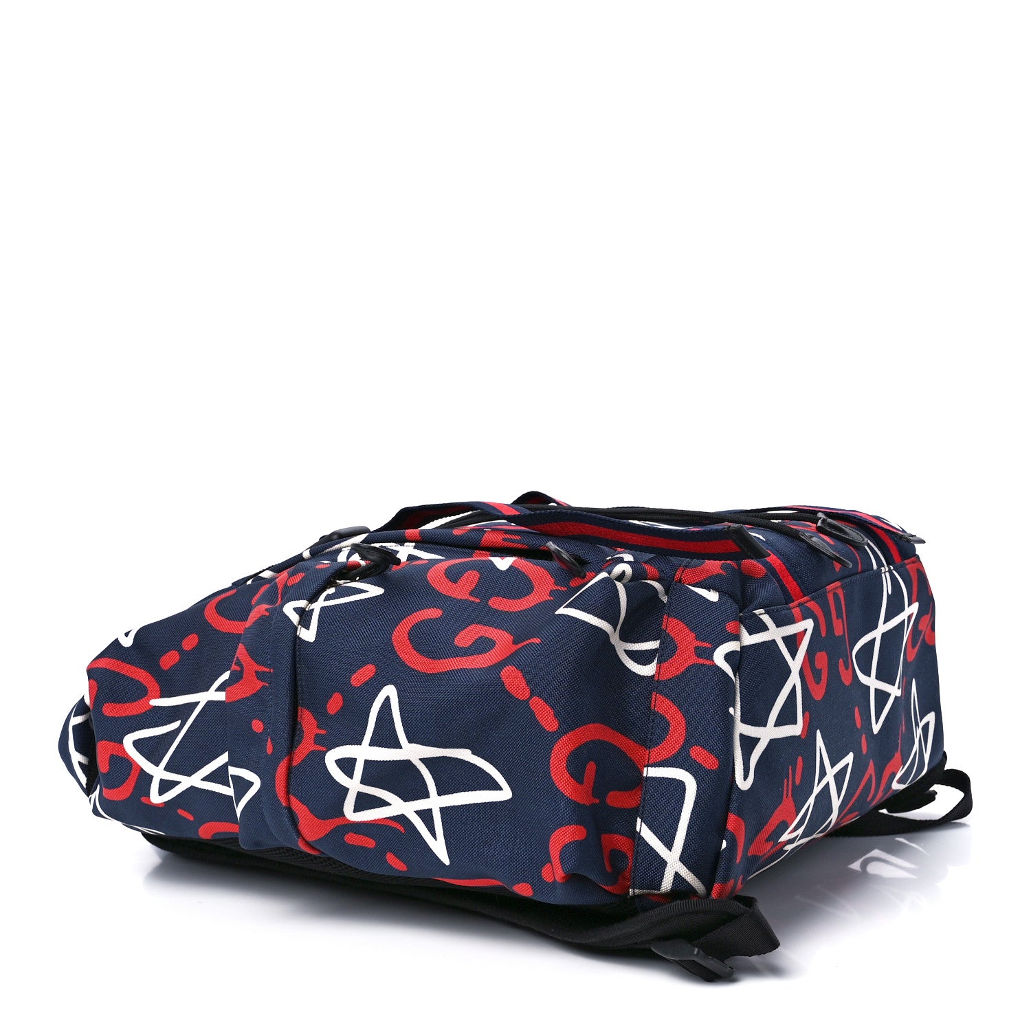 Gucci Techno Canvas GucciGhost Double Buckle Backpack Blue Agata Hibiscus Red 4 of 13