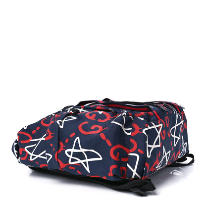 Gucci Techno Canvas GucciGhost Double Buckle Backpack Blue Agata Hibiscus Red 4 of 13