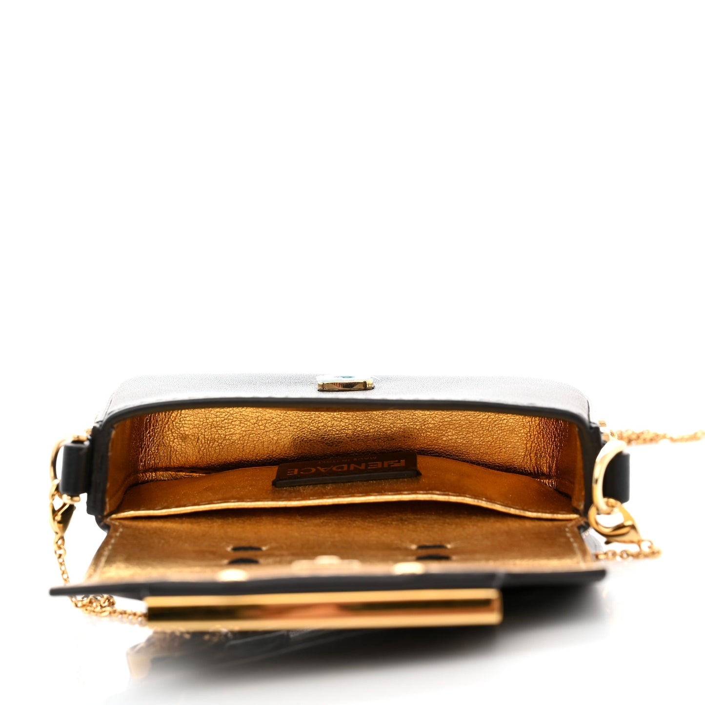 X VERSACE Vitello Seta Fendace Studded Nano Brooch Baguette Black