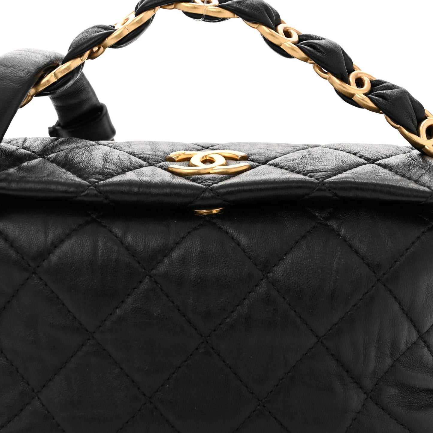 Crumpled Lambskin Quilted Small CC Links Shoulder Bag Black