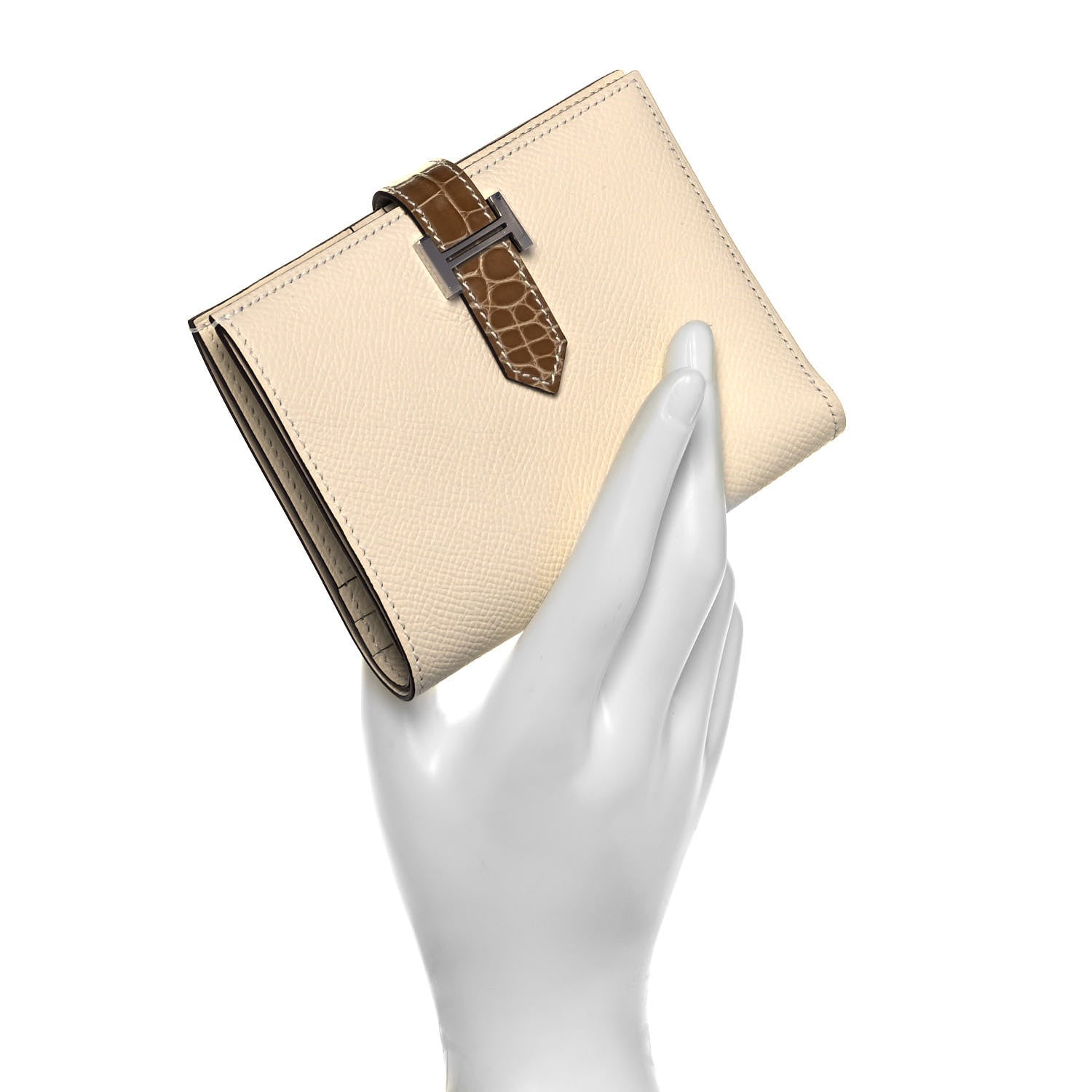 Hermes Epsom Shiny Alligator Bearn Touch Compact Wallet Nata Sable 2 of 7
