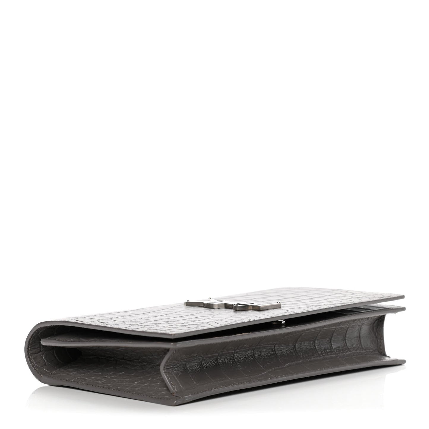 Crocodile Embossed Classic Kate Monogram Clutch Fog
