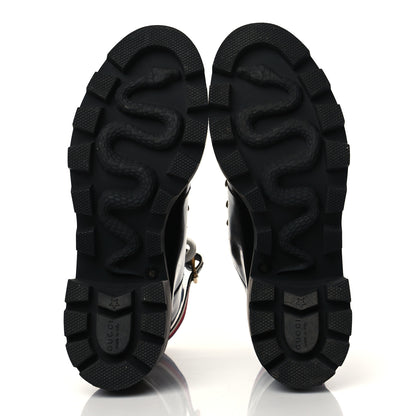 Gucci Calfskin Sylvie Web Lace Up Combat Boots 40 Black 5 of 9