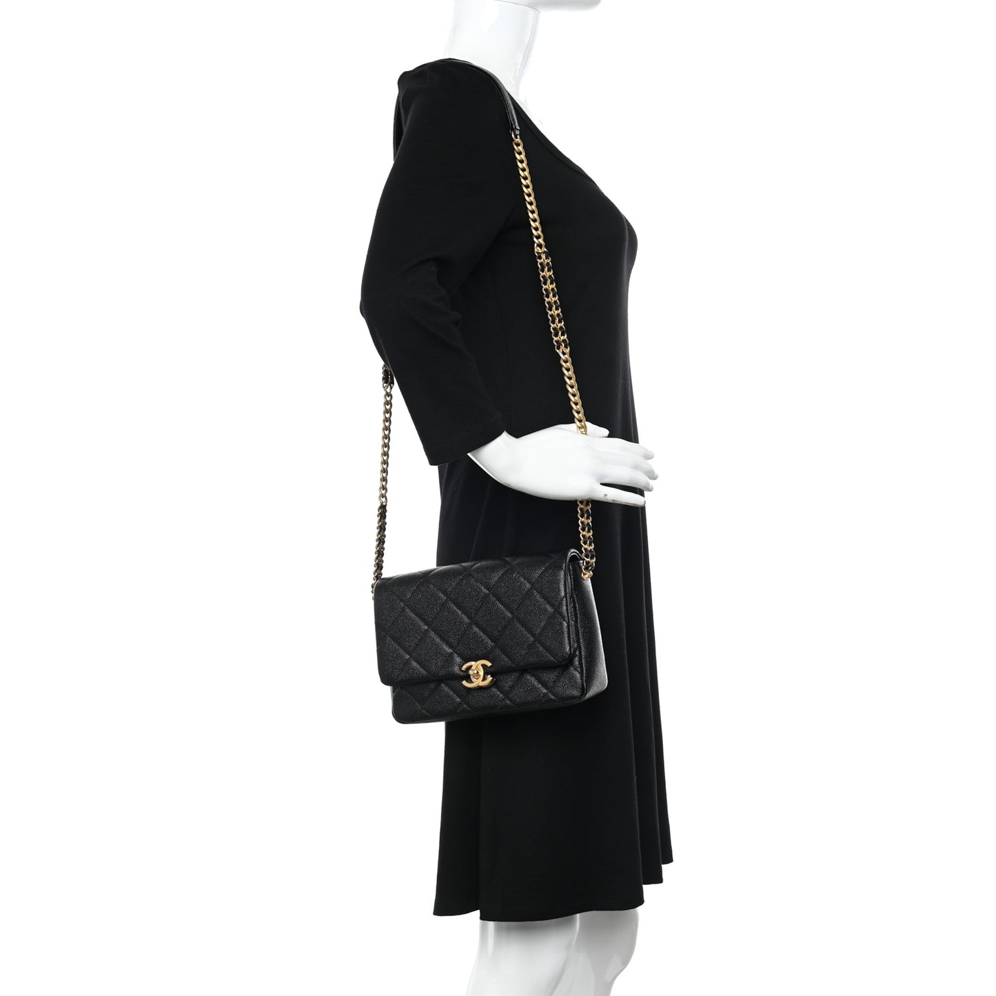 Shiny Caviar Quilted Small Chain Melody Flap Black