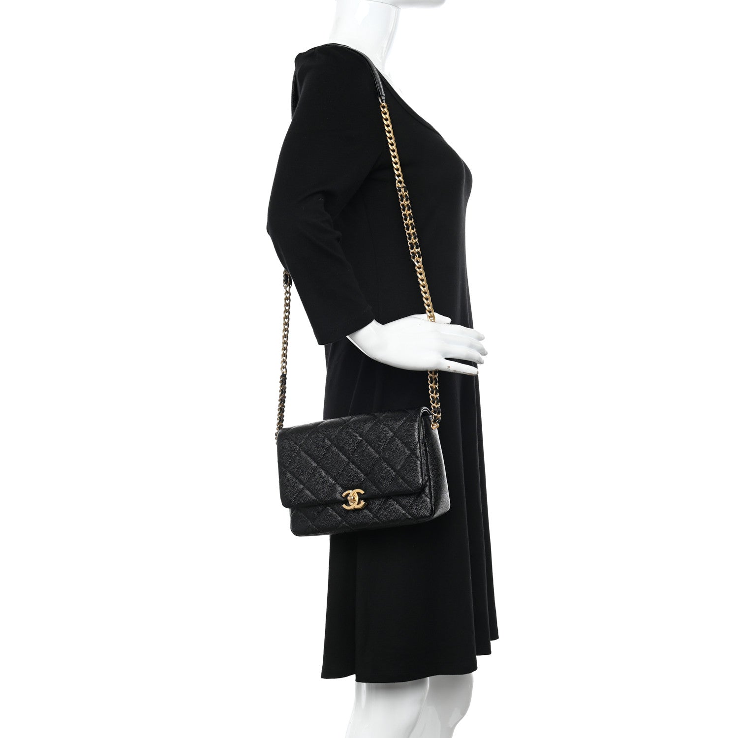 Chanel Shiny Caviar Quilted Small Chain Melody Flap Black 2 of 10