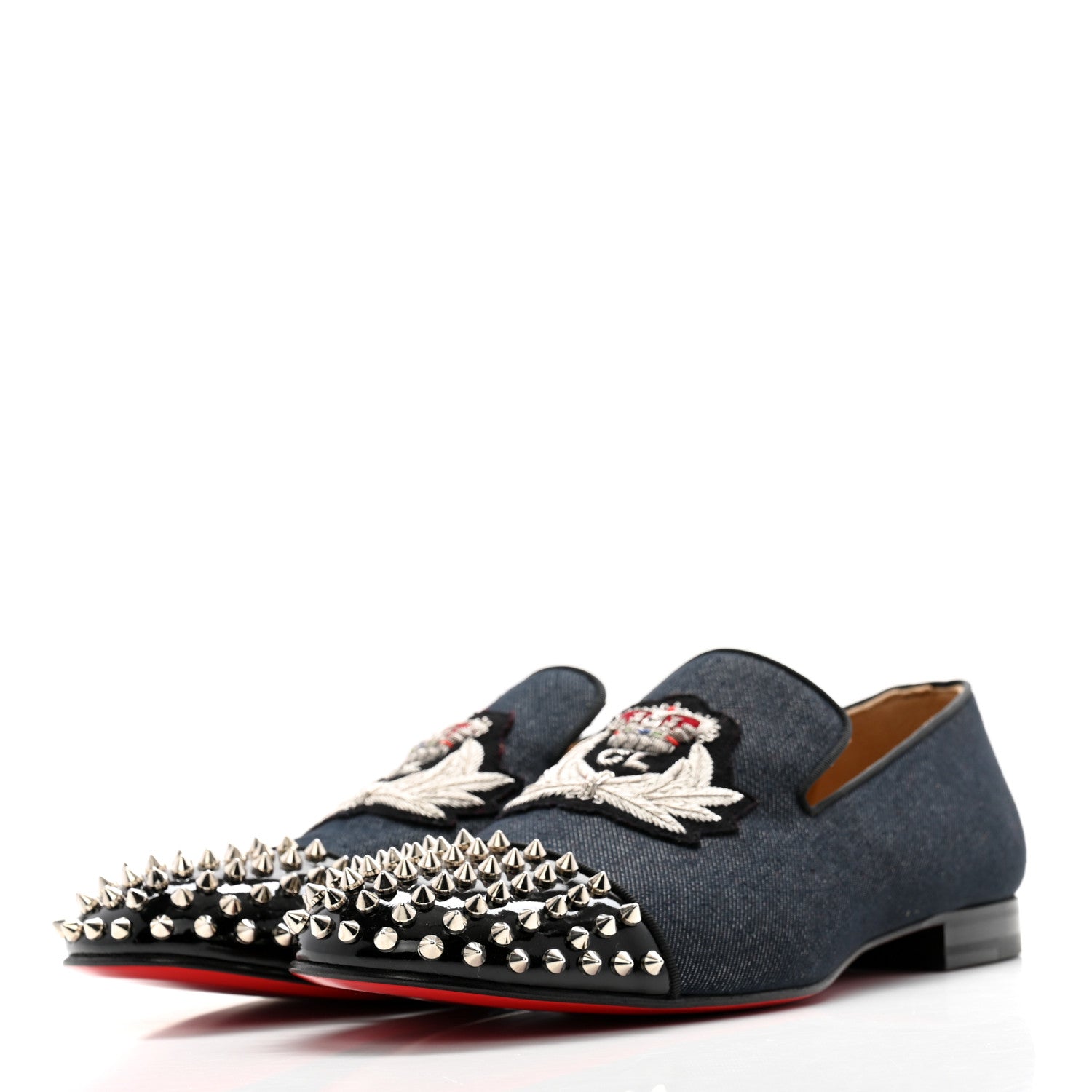 Christian Louboutin Denim Mens Harvanana Spikes Flats 45.5 Multicolor 3 of 11