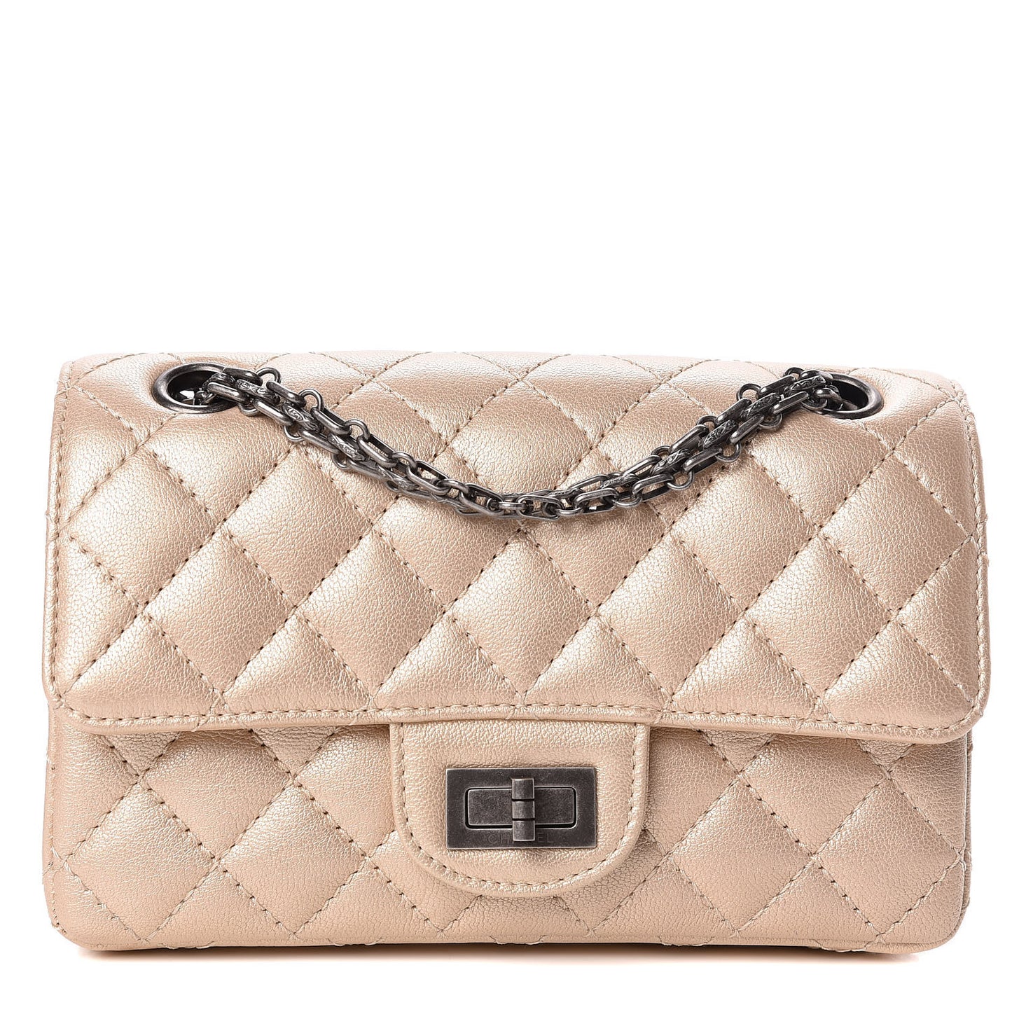Metallic Sheepskin Quilted 2.55 Reissue Mini Flap Beige