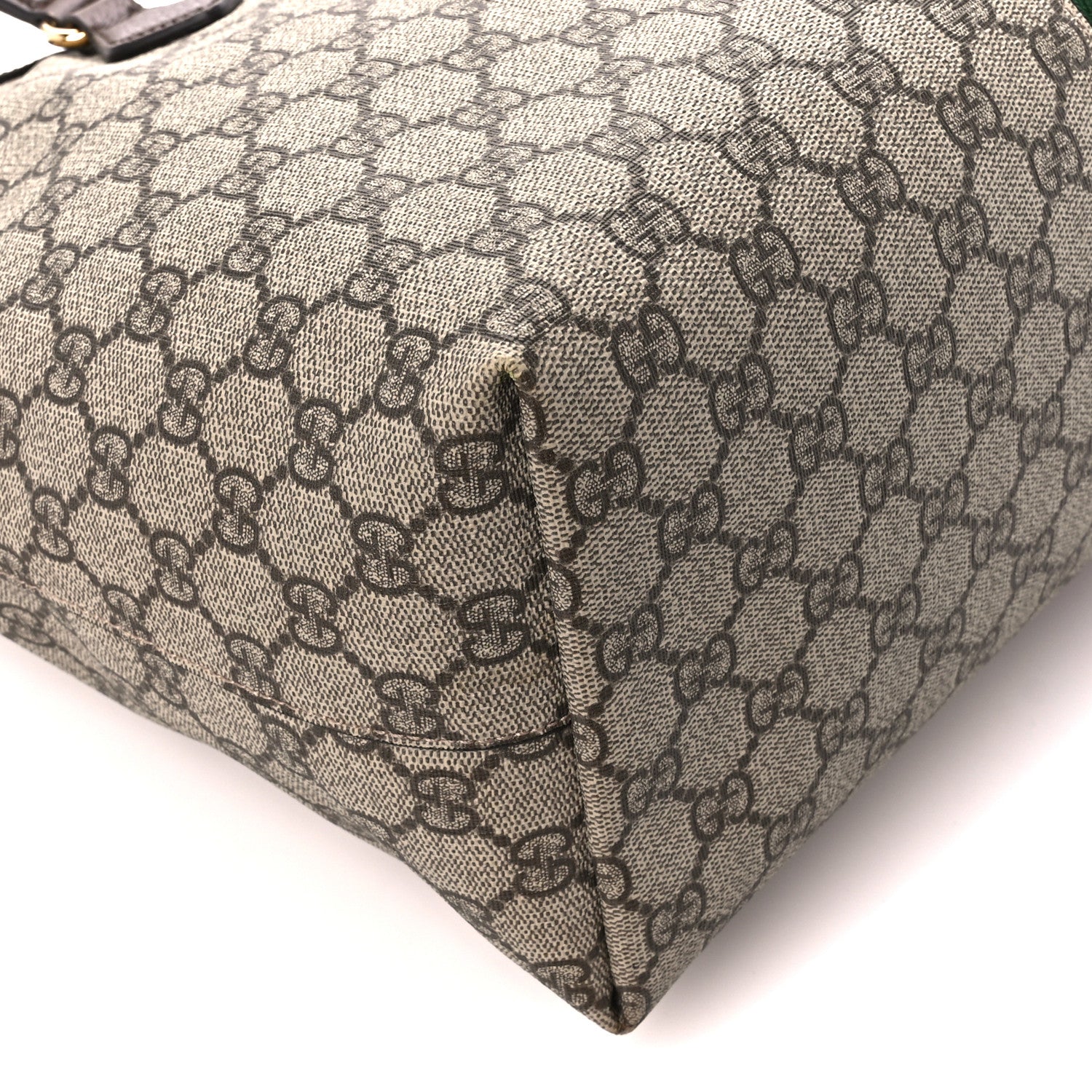 Gucci GG Supreme Monogram Textured Calfskin Web Medium Ophidia Shopping Tote Beige Ebony New Acero 10 of 13