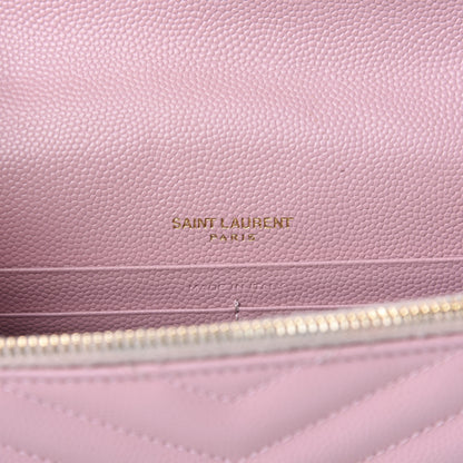 Saint Laurent Grain De Poudre Matelasse Chevron Monogram Envelope Chain Wallet Pale Pink 11 of 13