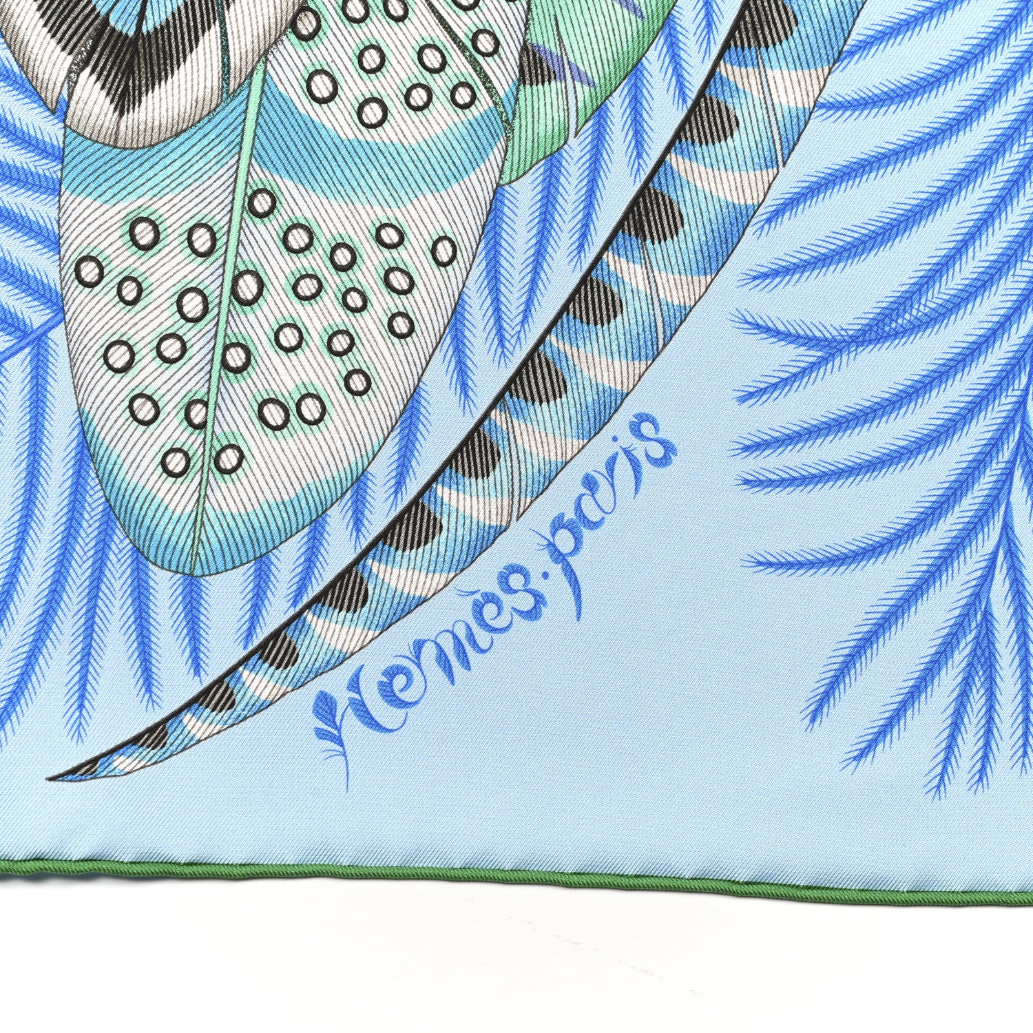 Hermes Silk Plumes En Fete Scarf 90 Ciel Vert Brun 2 of 7